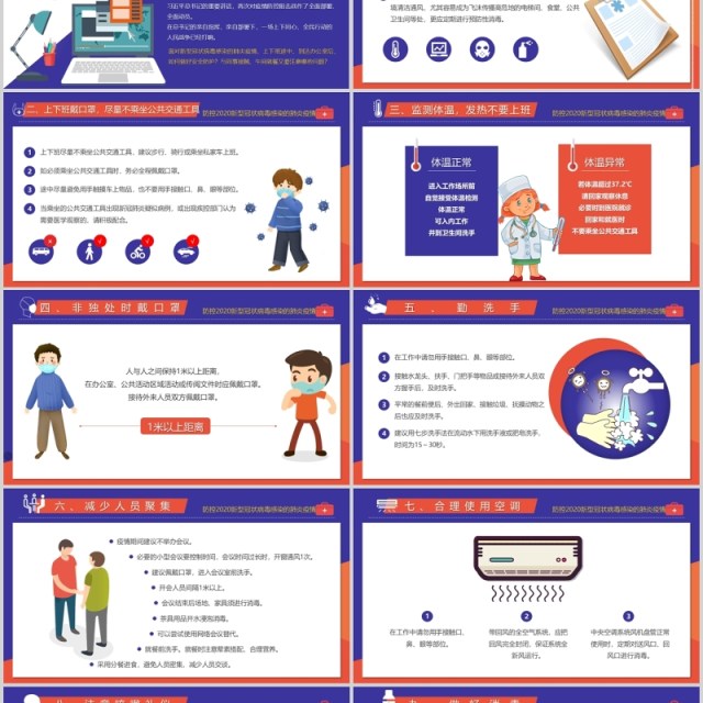 彩色个性化新冠状病毒感染的肺炎返岗复工防控注意事项PPT模板