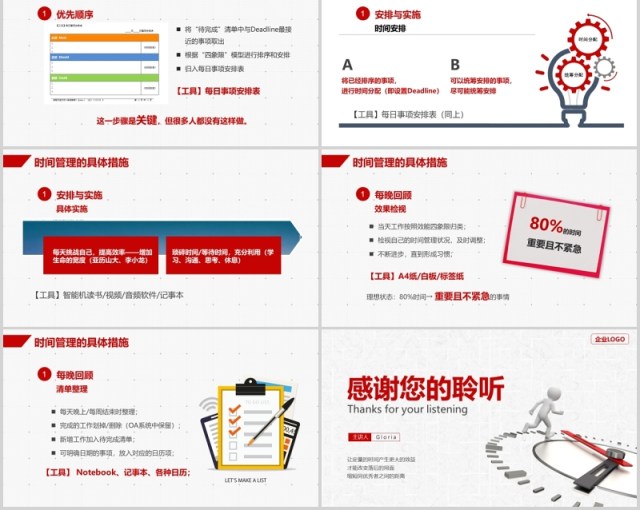 简约红色企业员工培训时间管理技能PPT模板