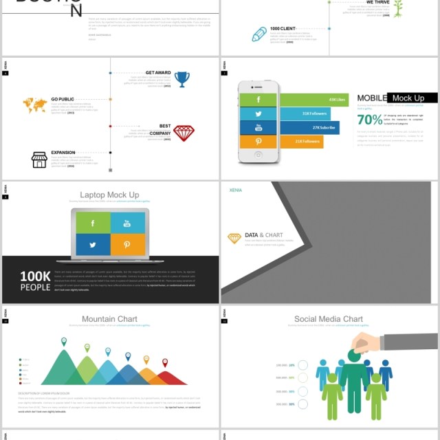 创意互联网社交媒体信息图表PPT可插图模板XENIA Powerpoint