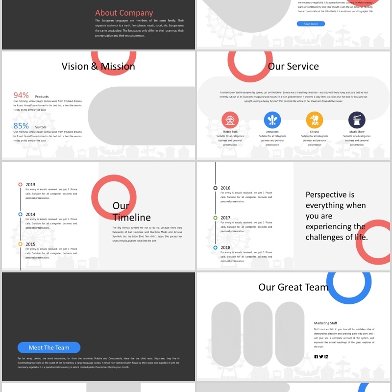 仙境主题公园宣传介绍PPT图片排版模板Wonderland - Theme Park Powerpoint Template