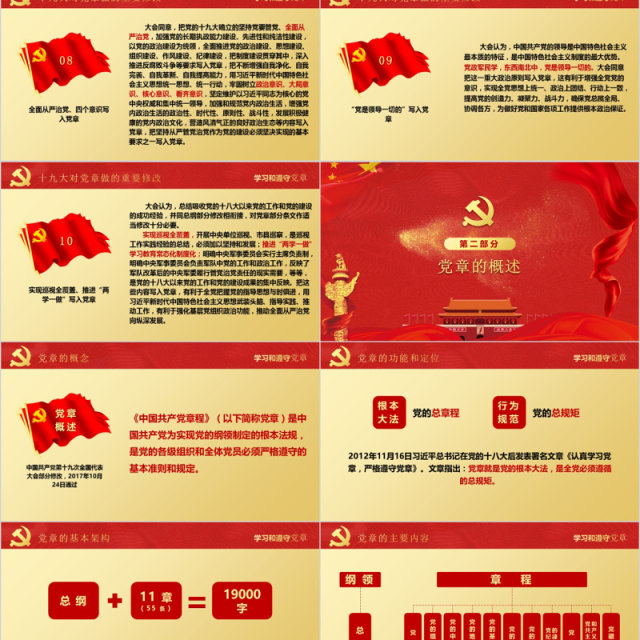 红色学习党章遵守党规党课PPT模板 红色学习党章遵守党规党课PPT模板