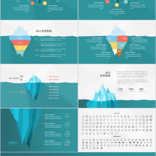 高端冰山理论对比图表PPT冰山图素材