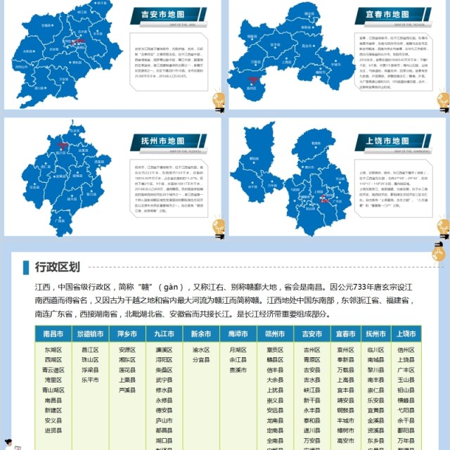 江西省地图PPT可编辑矢量拼图地图模板