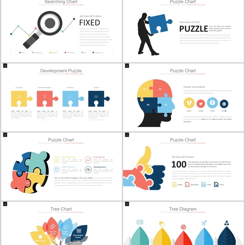 创意数字7拼图树状图图表PPT可视化素材模板Seven - Powerpoint Template