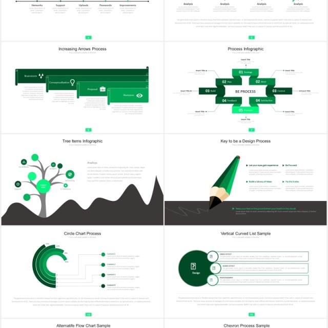 绿色简约商务箭头阶梯流程图图表PPT模板素材fifteen powerpoint template