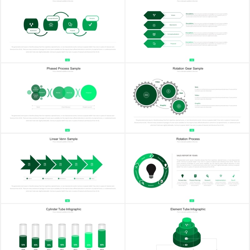 绿色简约商务箭头阶梯流程图图表PPT模板素材fifteen powerpoint template