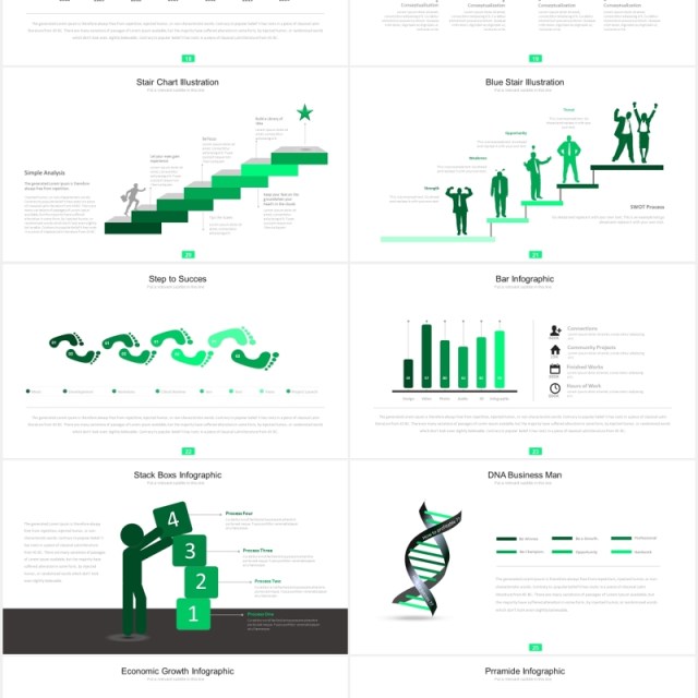 绿色简约商务箭头阶梯流程图图表PPT模板素材fifteen powerpoint template