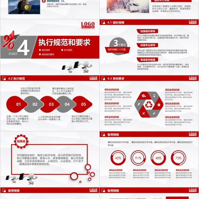 红色市场销售部门工作计划分解PPT模板 红色市场销售部门工作计划分解PPT模板