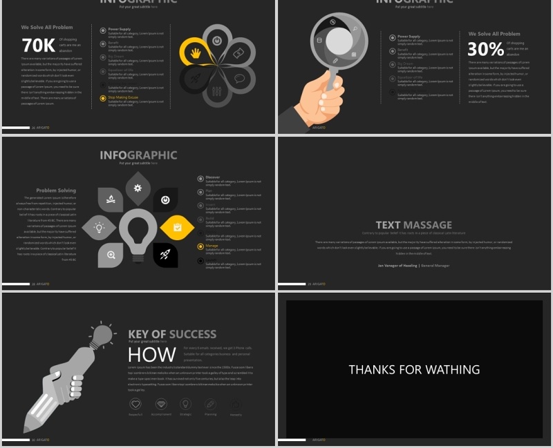 黑色拼图阶梯工作通用PPT信息图表模板Arigato Powerpoint