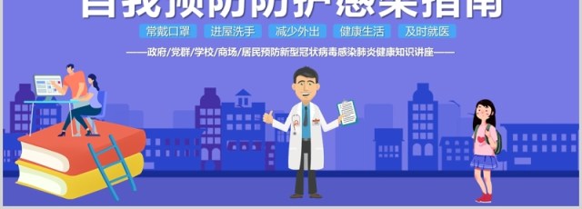蓝色返岗上班复工复学自我预防肺炎防感染指南PPT模板 蓝色返岗上班复工复学自我预防肺炎防感染指南PPT模板