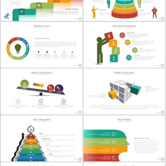 并列流程图向上台阶创意图形PPT可插图排版模板MIRAGE Powerpoint