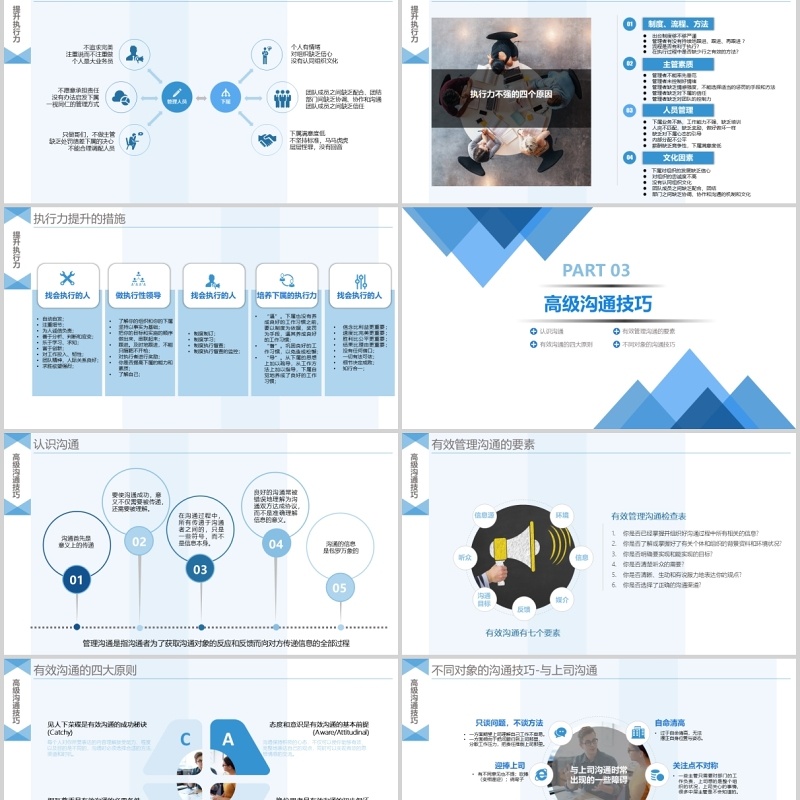 蓝色清新简约工作效率和管理能力提升课程PPT模板