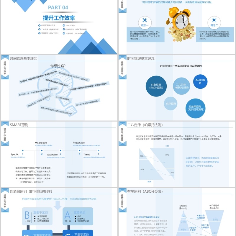 蓝色清新简约工作效率和管理能力提升课程PPT模板