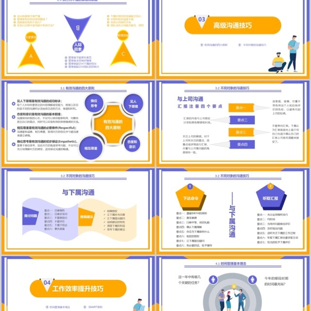 蓝黄扁平风工作效率与能力提升员工培训PPT模板