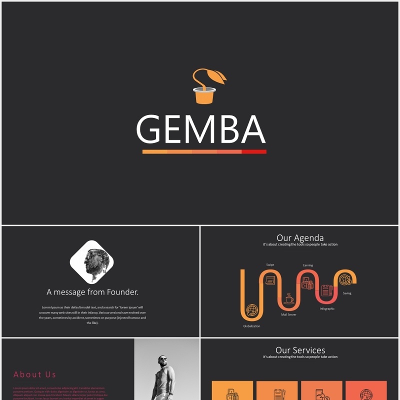 黑橙双色超实用信息图表数据可视化PPT模板素材GEMBA