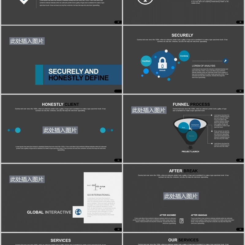 深色公司项目宣传介绍可视化图表PPT图片排版设计模板Bentoro Powerpoint