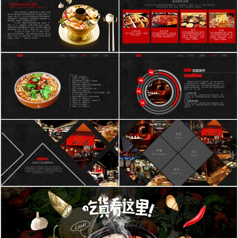 黑色美味火锅餐饮宣传介绍PPT模板