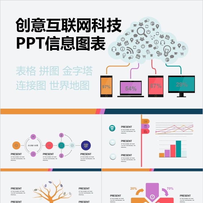 原创创意互联网科技连接PPT信息图表