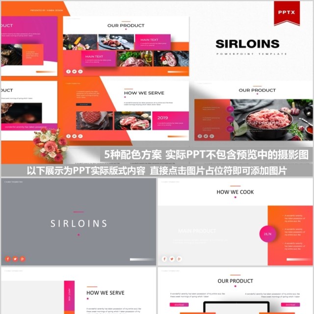 沙朗牛排美食餐饮PPT模板Sirloins Powerpoint Template