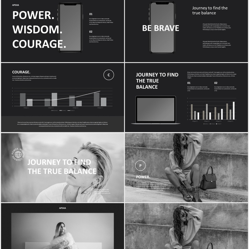 黑色时尚创意机构摄影作品集展示PPT模板apsha creative agency powerpoint template