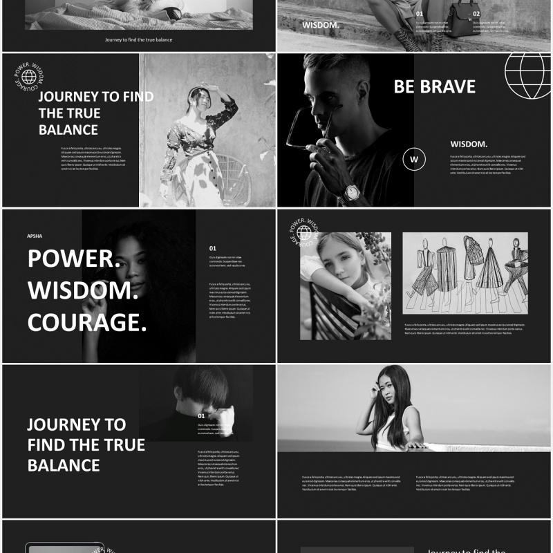 黑色时尚创意机构摄影作品集展示PPT模板apsha creative agency powerpoint template