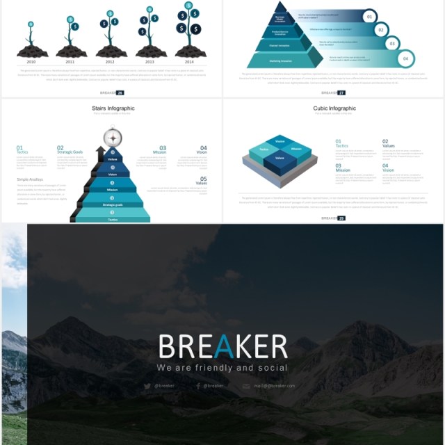 3D金字塔阶梯数据图表商务PPT模板breaker powerpoint