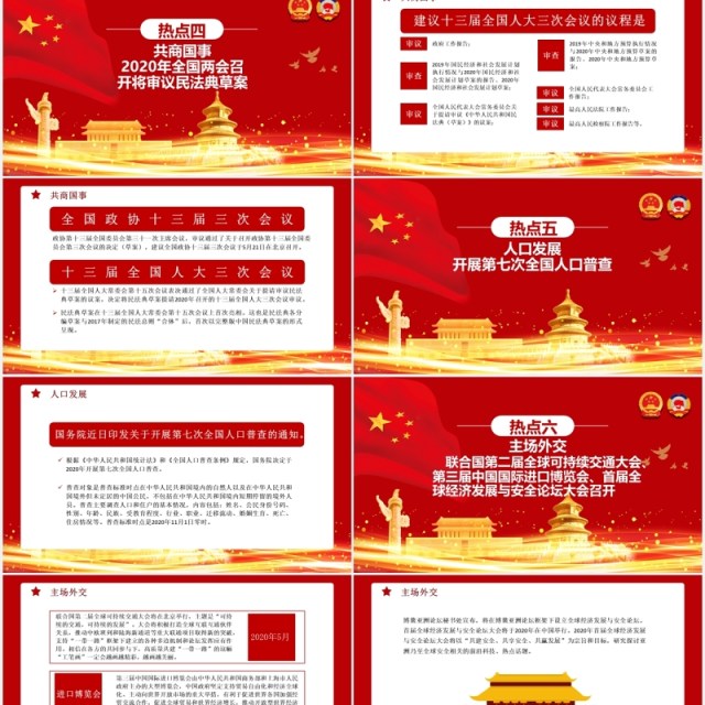 2020年红色全国两会热点提案学习解读政府报告PPT模板 2020年红色全国两会热点提案学习解读政府报告PPT模板