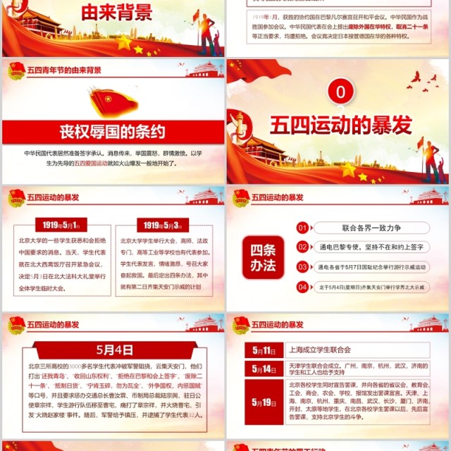 红色党政党建五四青年节的由来介绍PPT模板