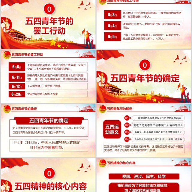 红色党政党建五四青年节的由来介绍PPT模板 红色党政党建五四青年节的由来介绍PPT模板