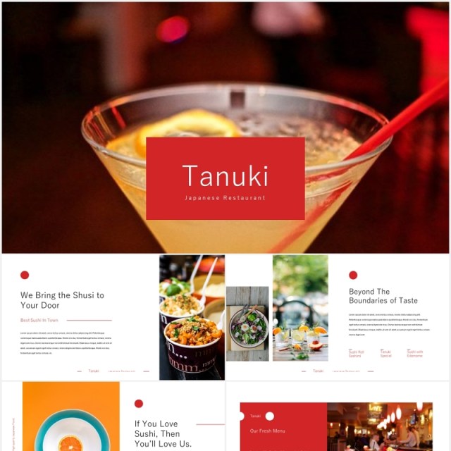 烹饪餐厅美食展示宣传PPT模板tanuki culinary restaurant powerpoint template