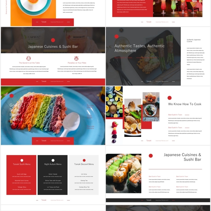 烹饪餐厅美食展示宣传PPT模板tanuki culinary restaurant powerpoint template