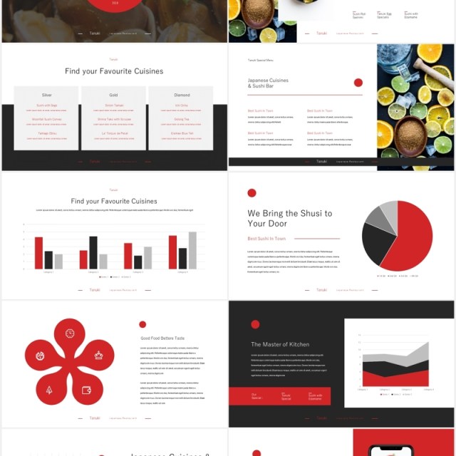 烹饪餐厅美食展示宣传PPT模板tanuki culinary restaurant powerpoint template