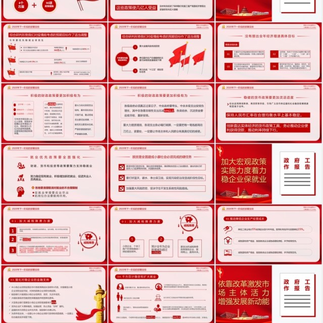 红色聚焦2020年全国两会政府工作报告解读学习党课PPT模板