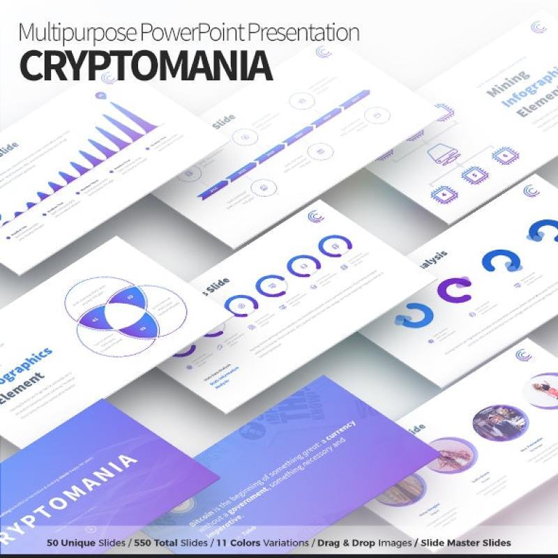 11套色系多用途PPT信息图表模板Cryptomania Multipurpose PowerPoint Presentation