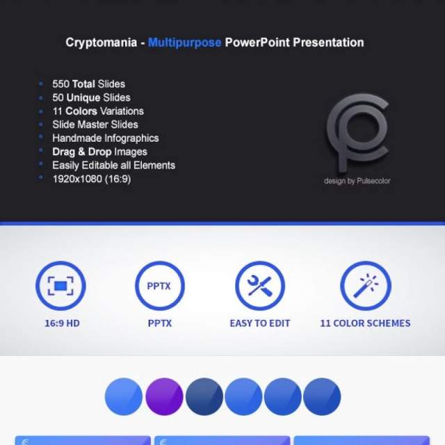 11套色系多用途PPT信息图表模板Cryptomania Multipurpose PowerPoint Presentation