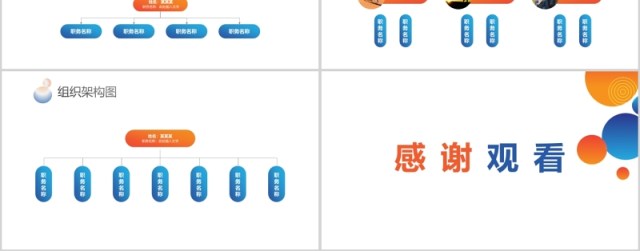 橙蓝色组织架构图PPT模板