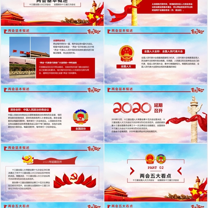聚焦两会深入贯彻学习2020全国两会精神政府工作报告PPT模板