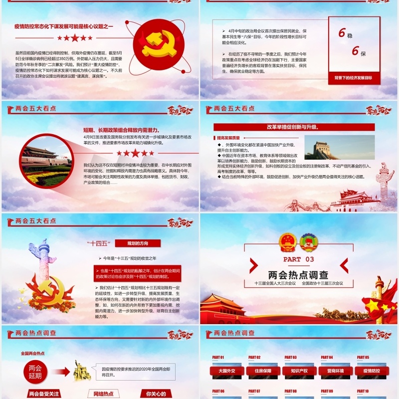 聚焦两会深入贯彻学习2020全国两会精神政府工作报告PPT模板