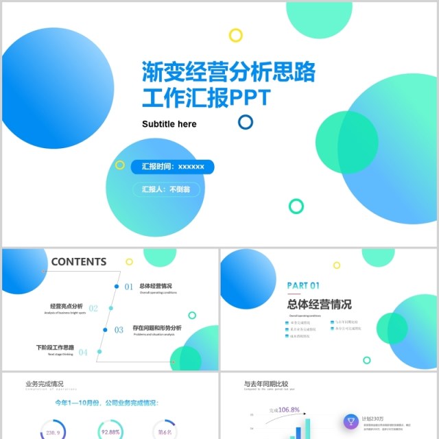 渐变经营分析思路工作汇报PPT模板
