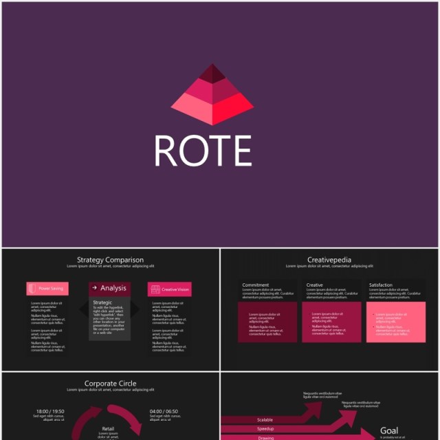 深色商务金字塔箭头流程图信息图表PPT模板素材rote powerpoint template