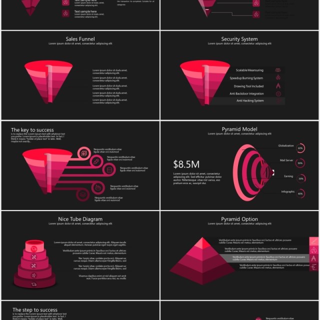 深色商务金字塔箭头流程图信息图表PPT模板素材rote powerpoint template