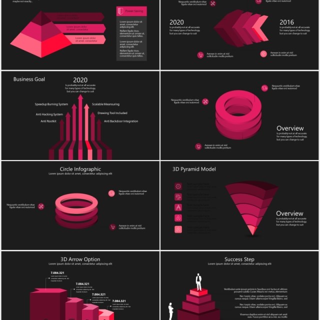 深色商务金字塔箭头流程图信息图表PPT模板素材rote powerpoint template