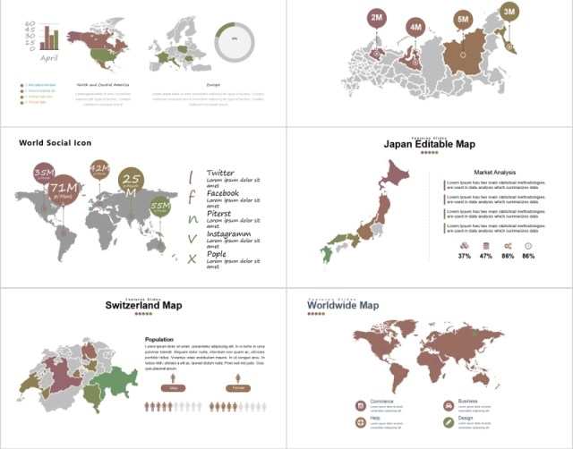 30个国家地图世界地图合集PPT模板素材