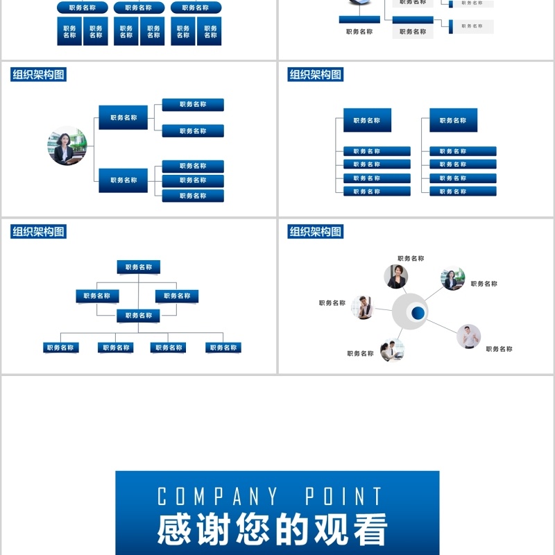 蓝色简洁组织架构图PPT模板