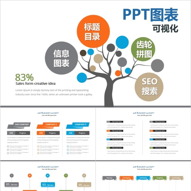 标题目录齿轮拼图SEO搜索可视化PPT信息图表元素