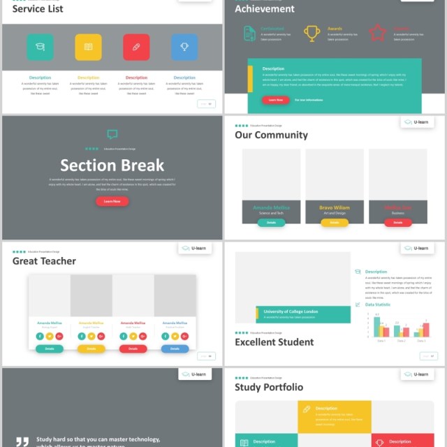 学习教育学术汇报PPT图片版式模板U-Learn - Education Powerpoint Template