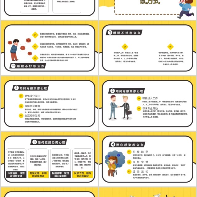 黄色应对新型冠状病毒肺炎疫情心理调适指南心理防护调节PPT模板课件