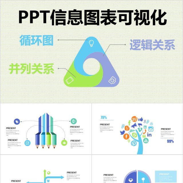 循环图并列逻辑关系图表PPT信息可视化模板 循环图并列逻辑关系图表PPT信息可视化模板