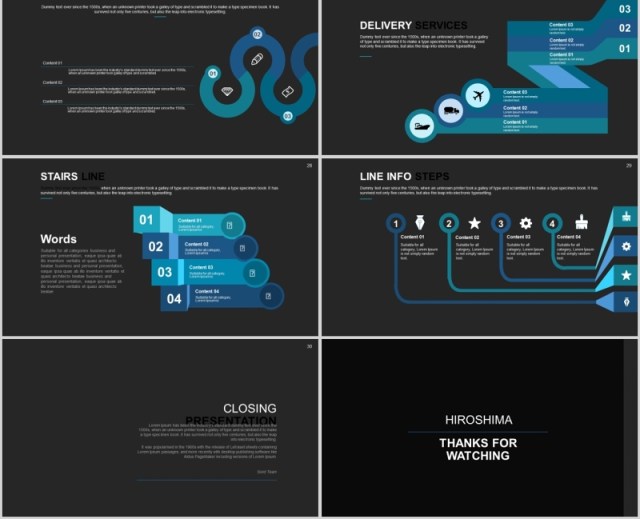 蓝黑组合商务工作PPT信息图表模板Hiroshima Powerpoint