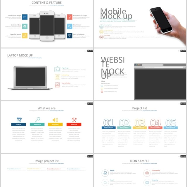 创意产品功能列表演示模型PPT可插图排版模板BUGIS Powerpoint